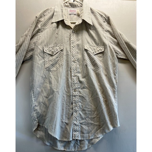 Vintage Wrangler Shirt Pearl Snap Striped  Cowboy Single Needle USA X-Long Tails - Picture 1 of 14